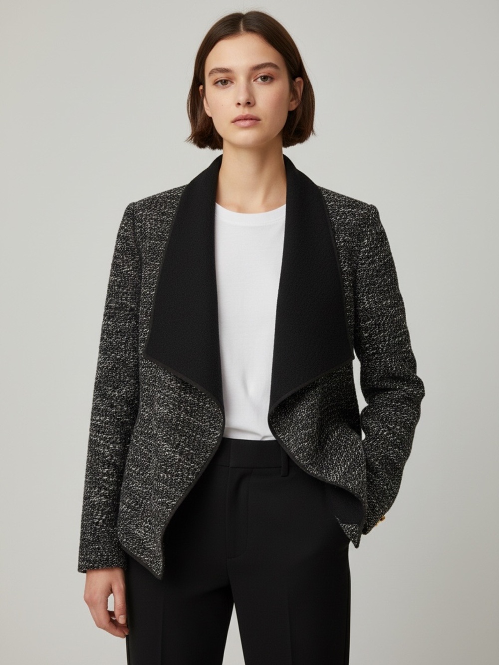 Ann Taylor Black & Gray Textured Open-Front knit sweater/ jacket M
